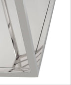 Close-up of a metallic frame with reflective surface on a white background