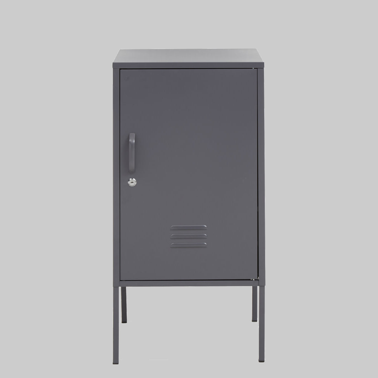 Gray metal cabinet on a light gray background