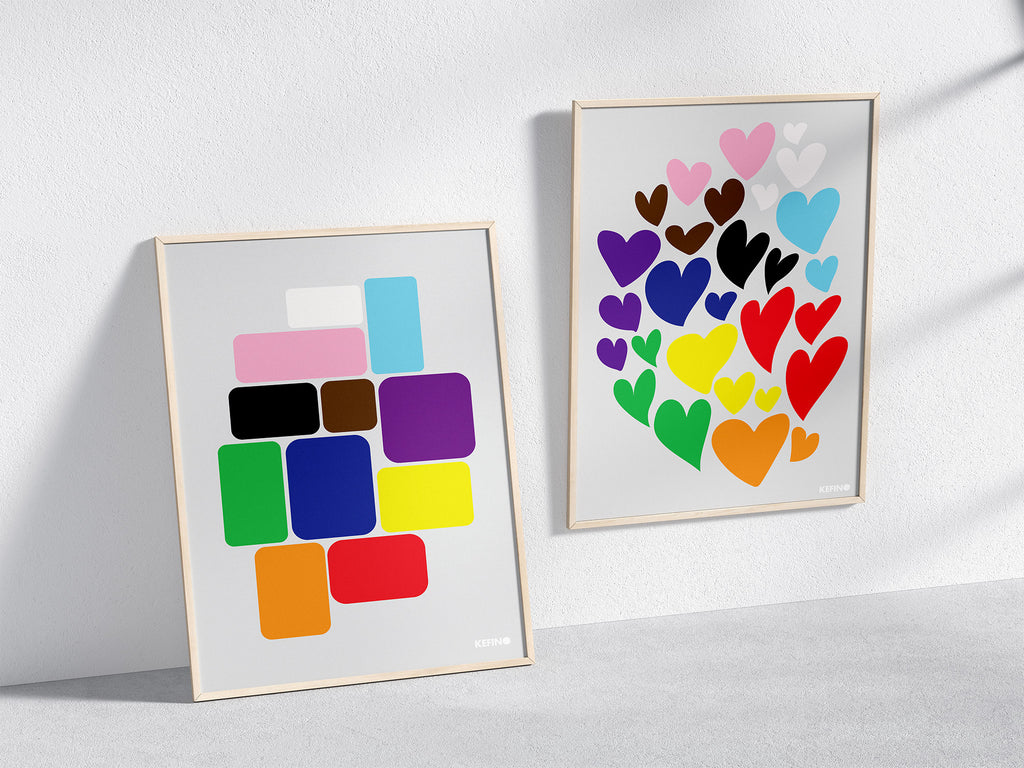 Rainbow Square Poster and Hearty Poster in Wooden Frame