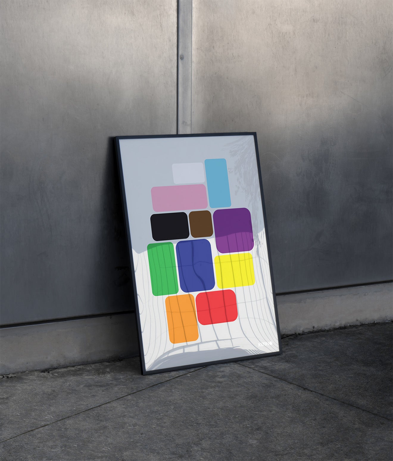 Rainbow Square Poster in Black Frame leaning on wall