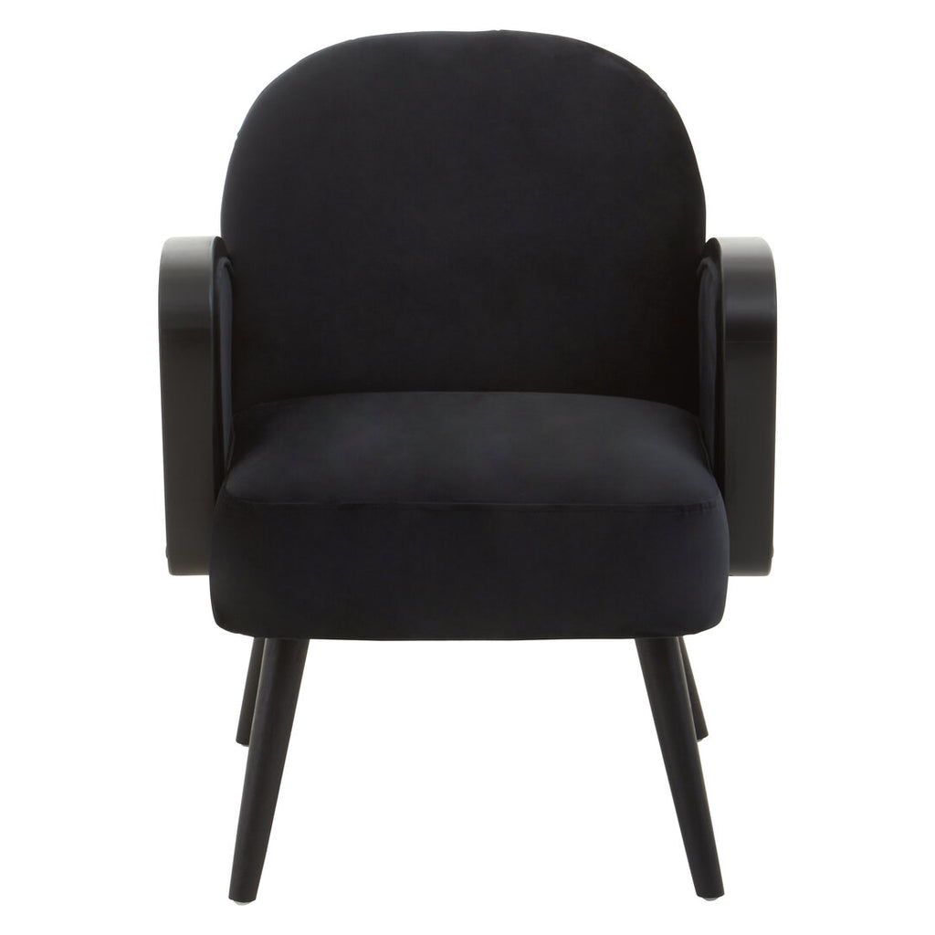 Midcentury Rattan and Black Velvet Armchair