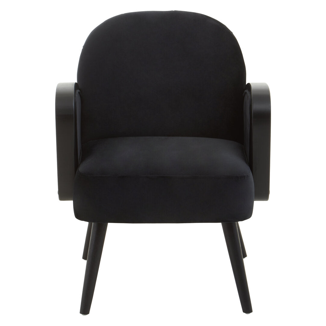 Midcentury Rattan and Black Velvet Armchair