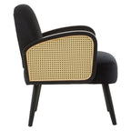 Midcentury Rattan and Black Velvet Armchair