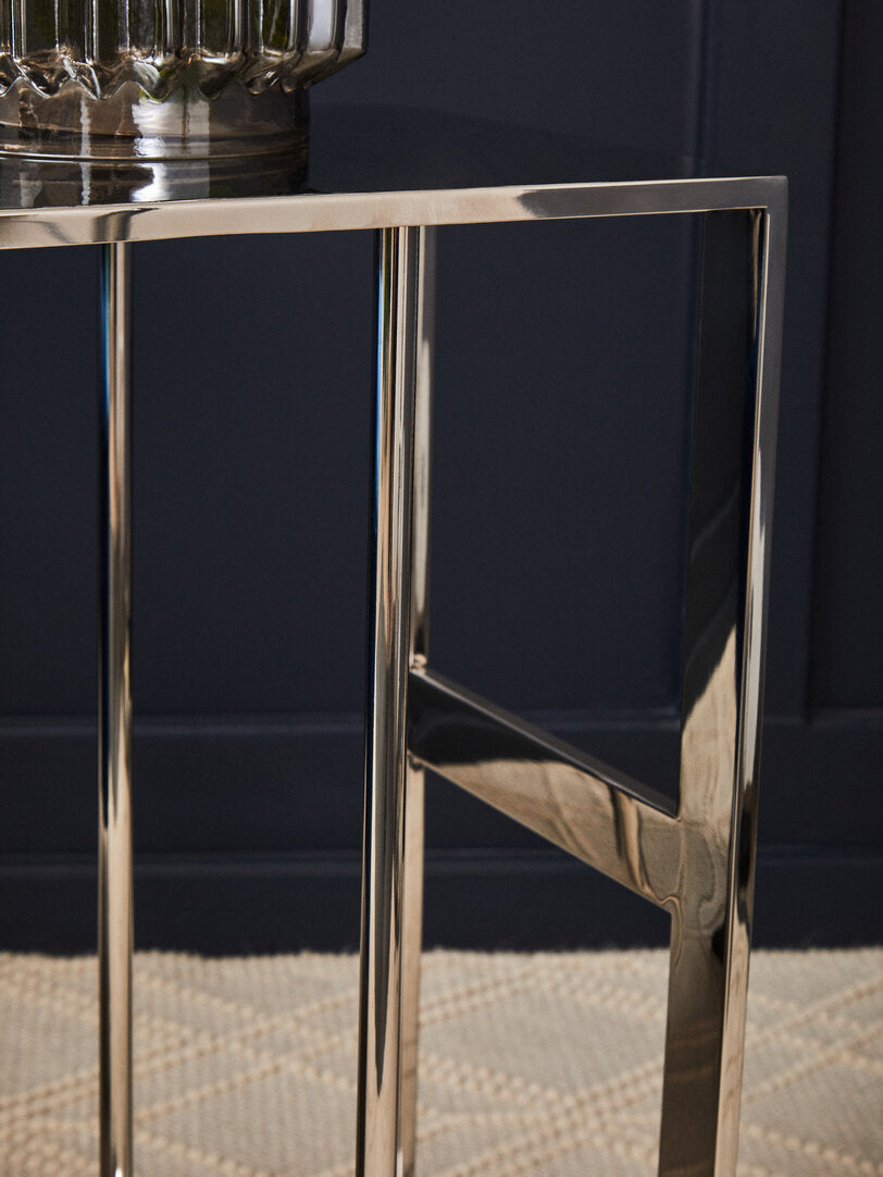 Polished Stainless Steel C-shaped Side Table