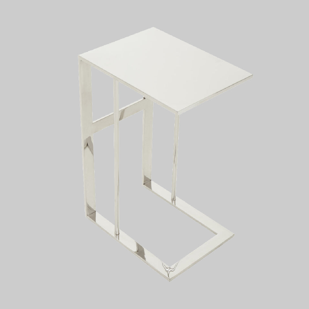 Silver U-shaped Side Table on grey background
