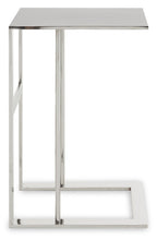 Stainless steel side table on a white background