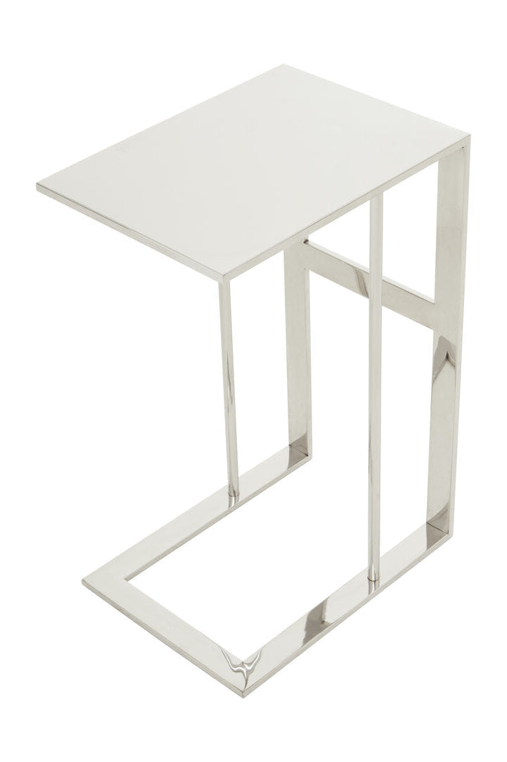 White side table with metal frame on a white background