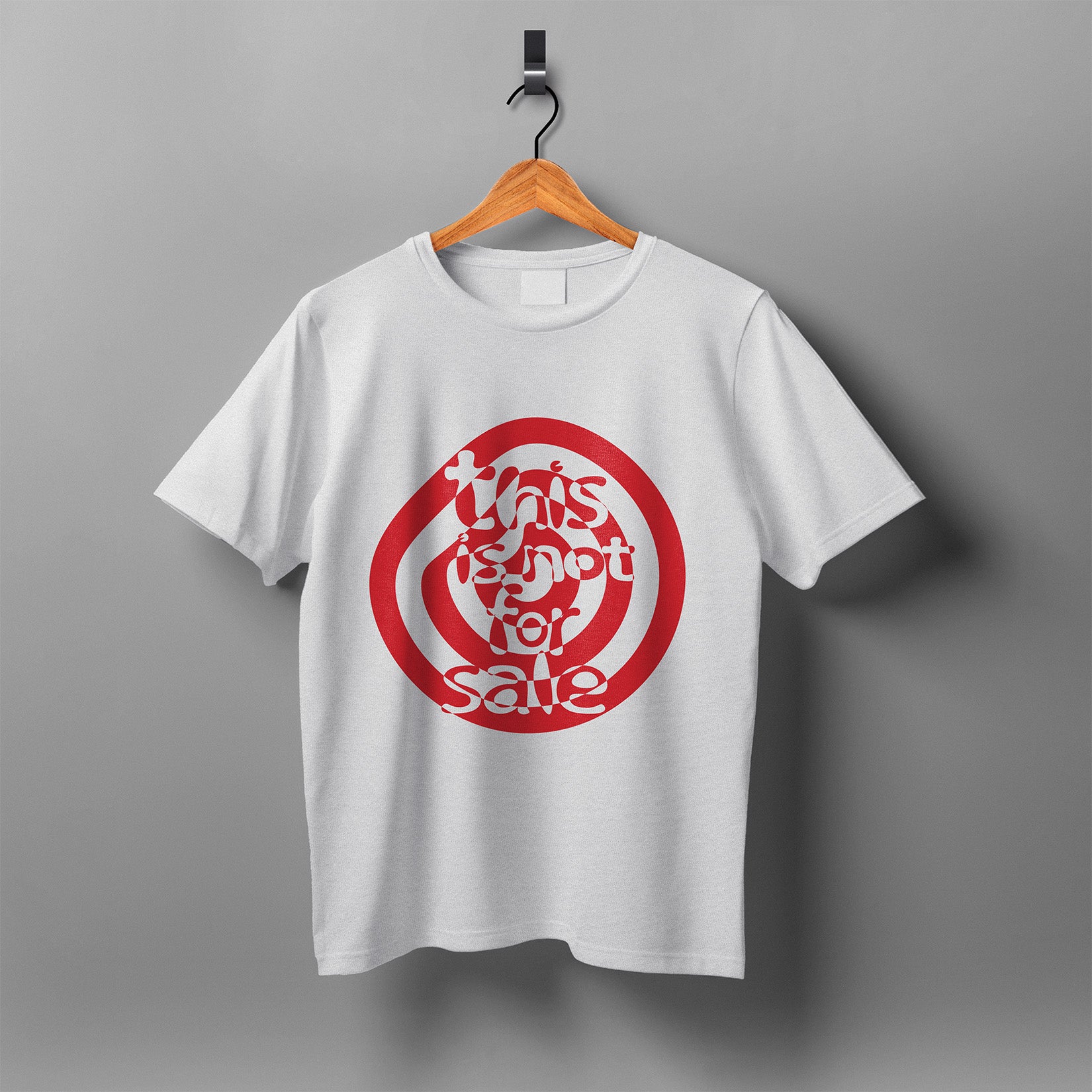 White T-Shirt with Red Print of This is not for sale artwork