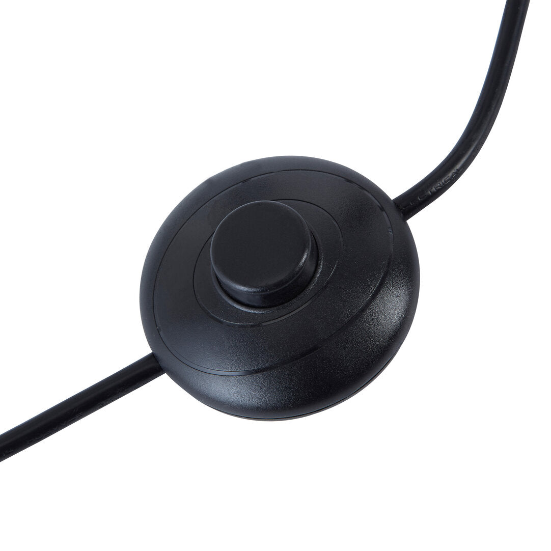 Black circular control with a central button on a white background
