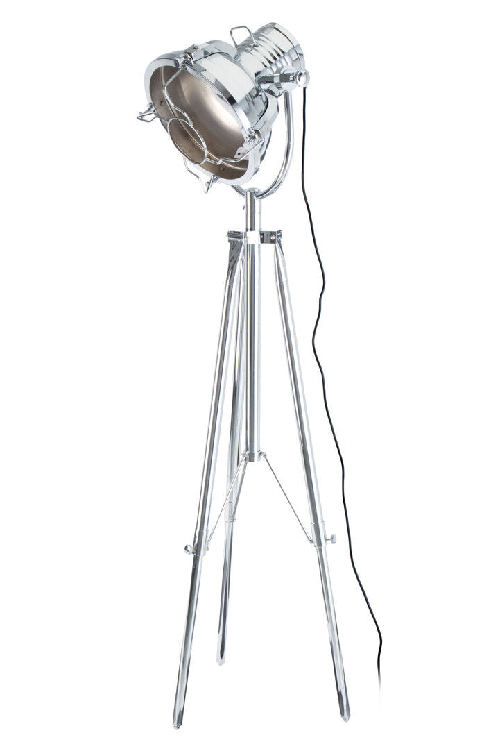 Floor lamp with a vintage-style spotlight on a white background