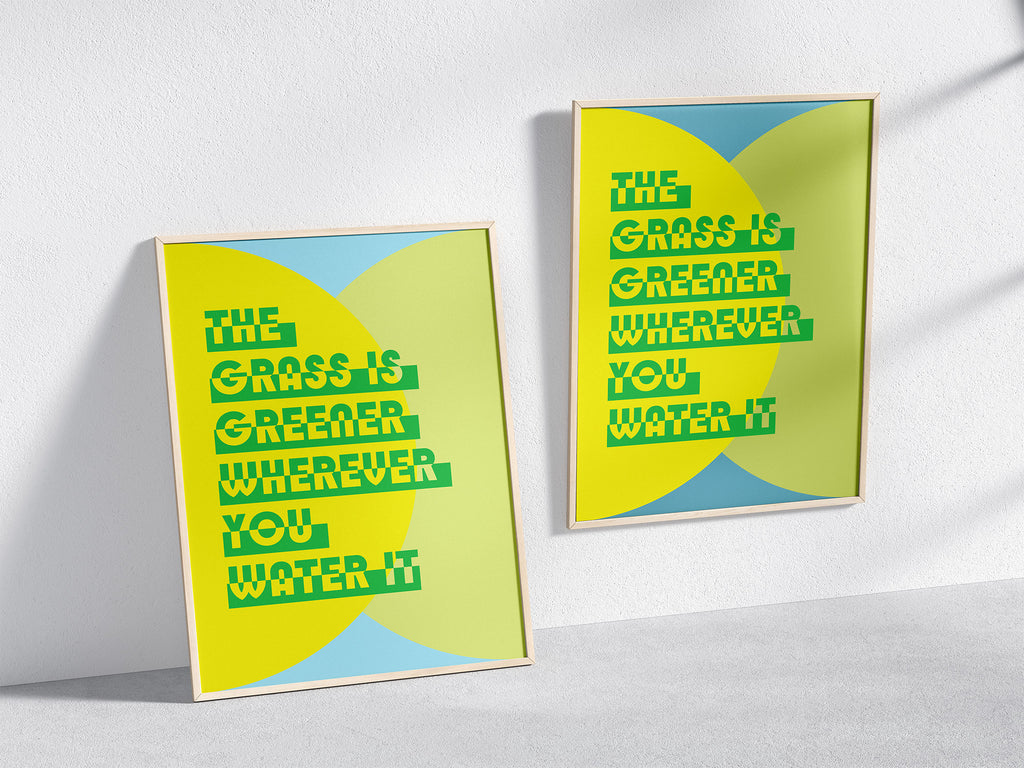 Two Grass is Greener Poster in Wooden Frame