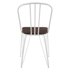 White metal chair with a wooden seat on a white background
