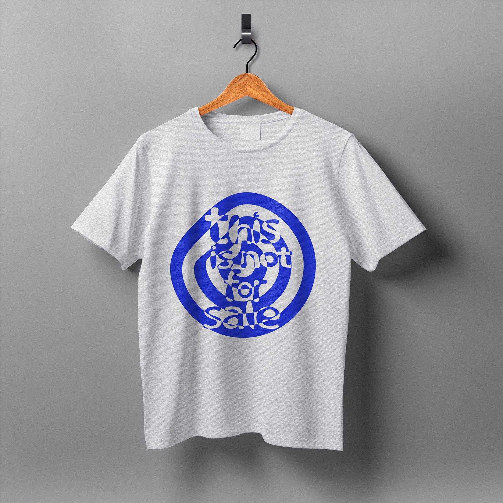 White T-Shirt with Blue Print of This is not for sale artwork