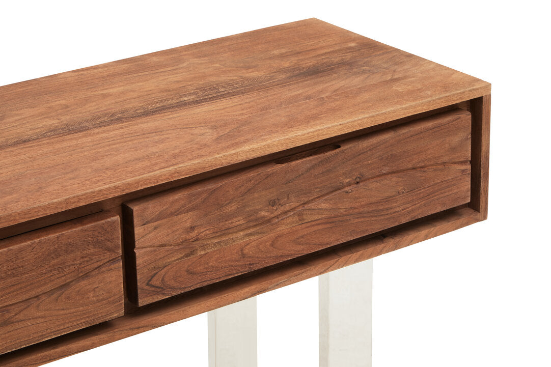Acacia Wood Drawer Console on white background