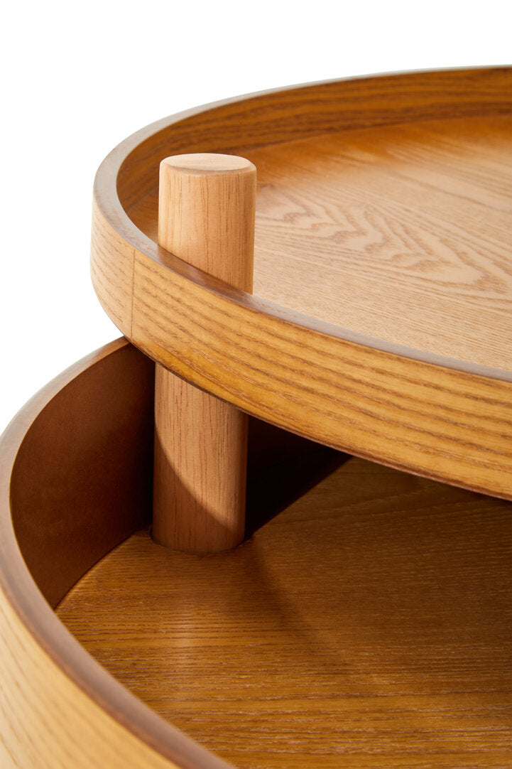 Wooden Coffee table with open storage on white background