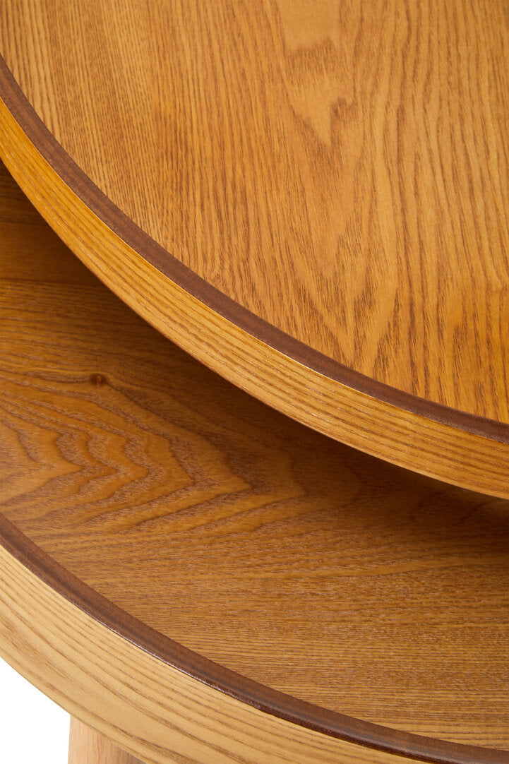 Wooden Coffee table with open storage on white background