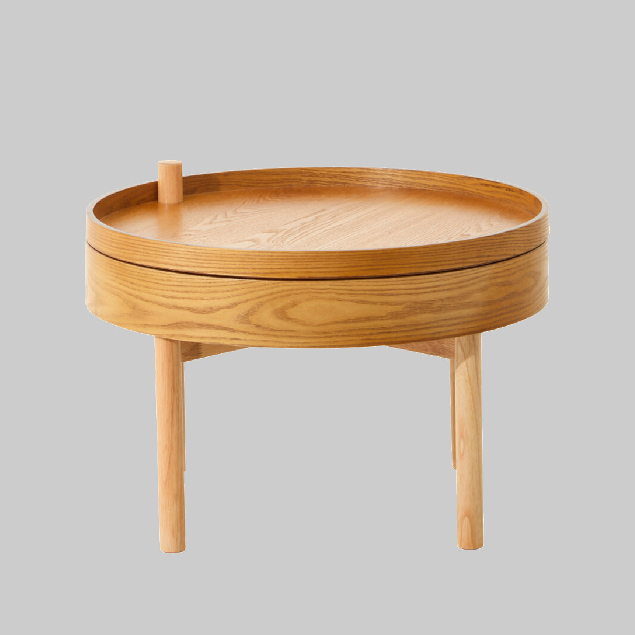 Wooden Coffee table with storage on grey background