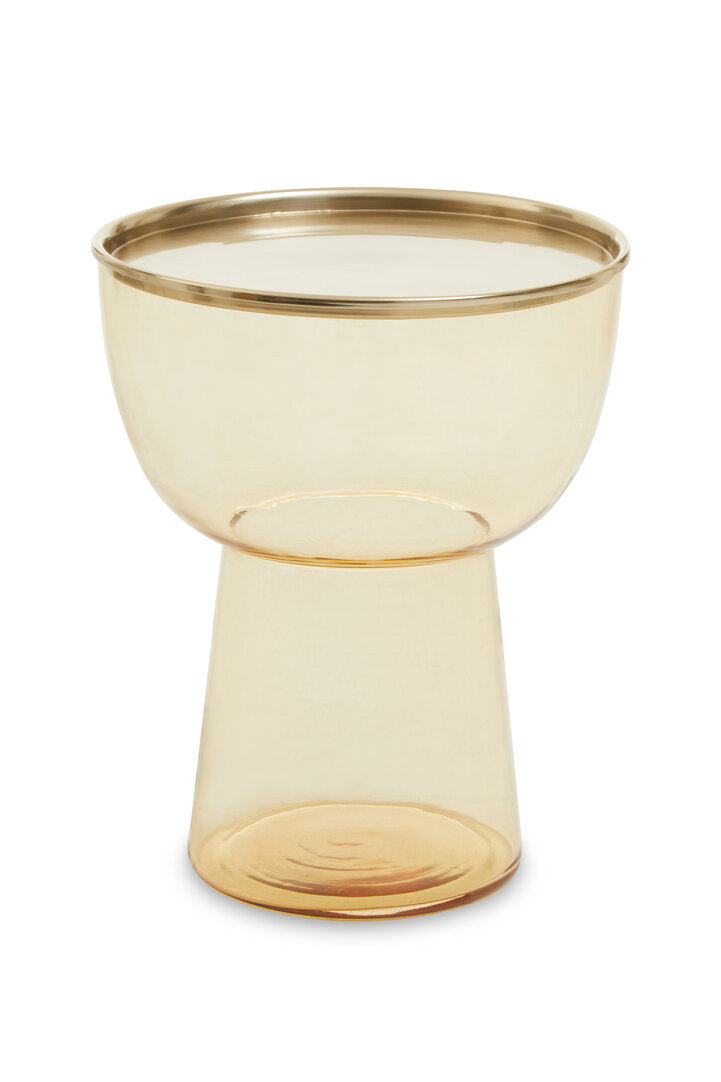 Amber glass side table on white background