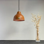Genuine Tan-Leather, Hand-Stitched Lampshade Pendant Light