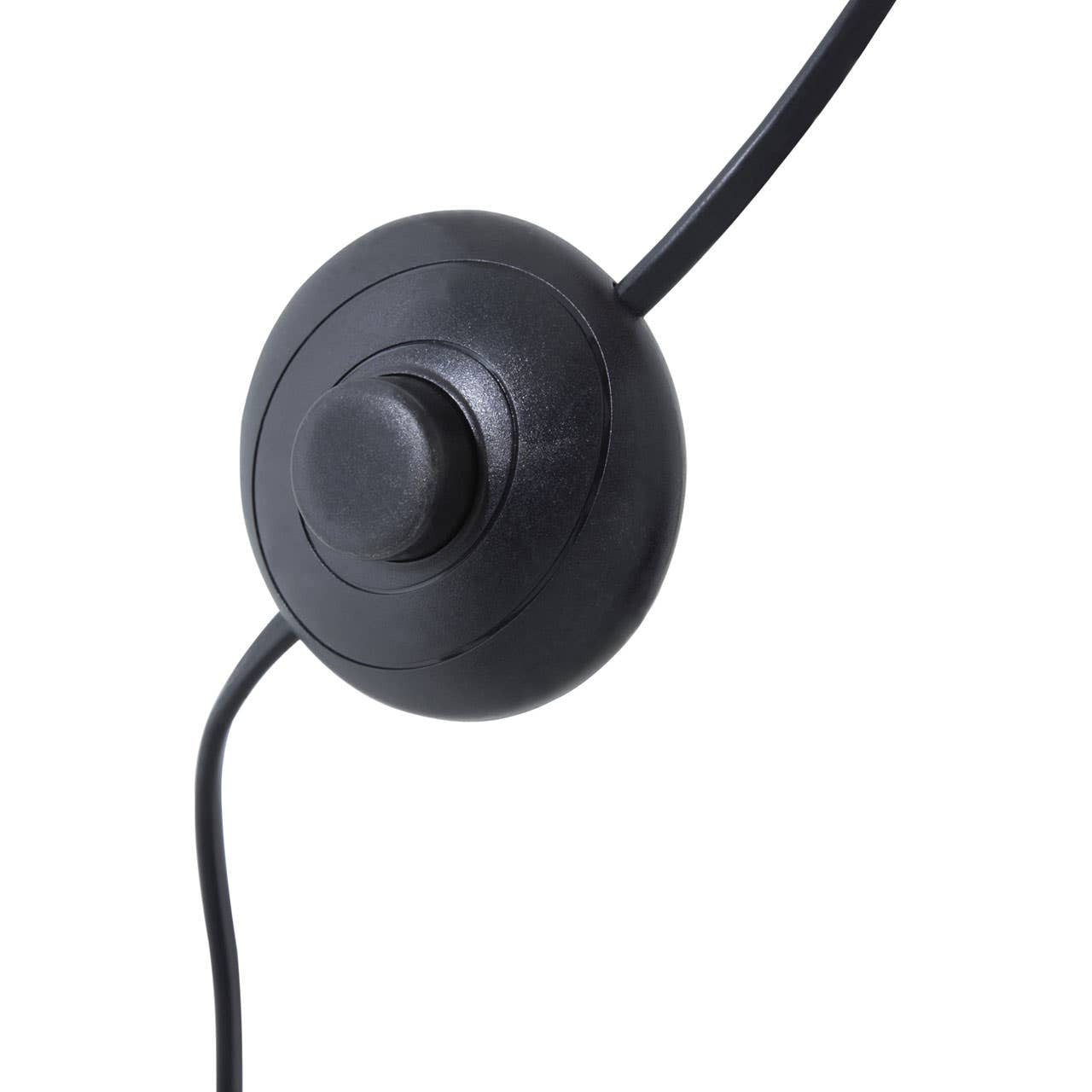 Black circular control with a cable on a white background
